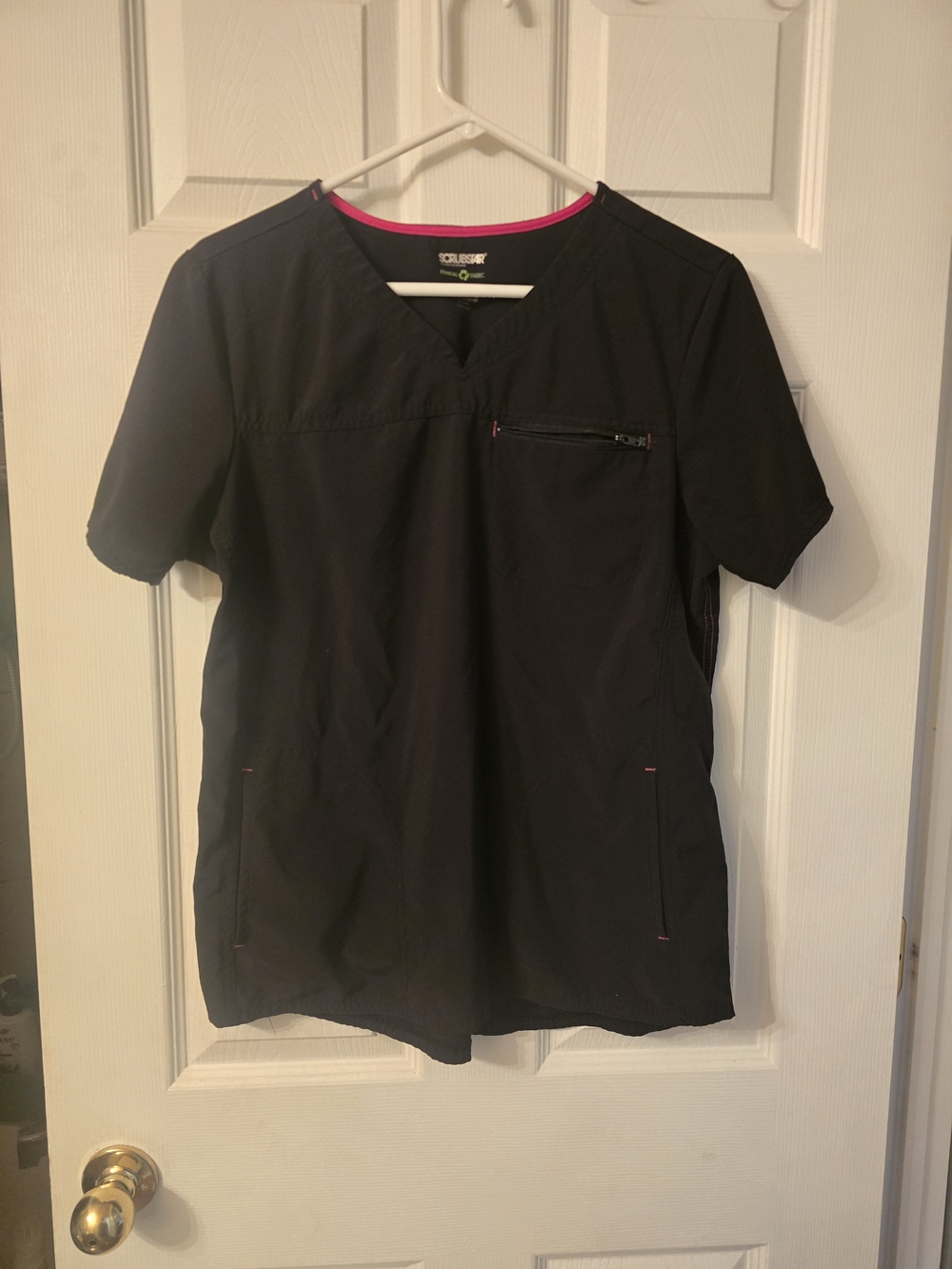 Scrubstar Black Short Sleeve Medical Scrub Top with Pink Trim